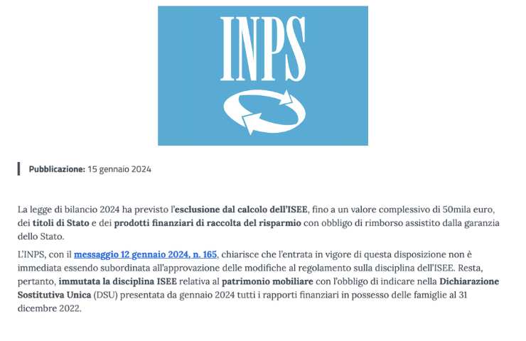 comunicazione INPS titoli di Stato per ISEE