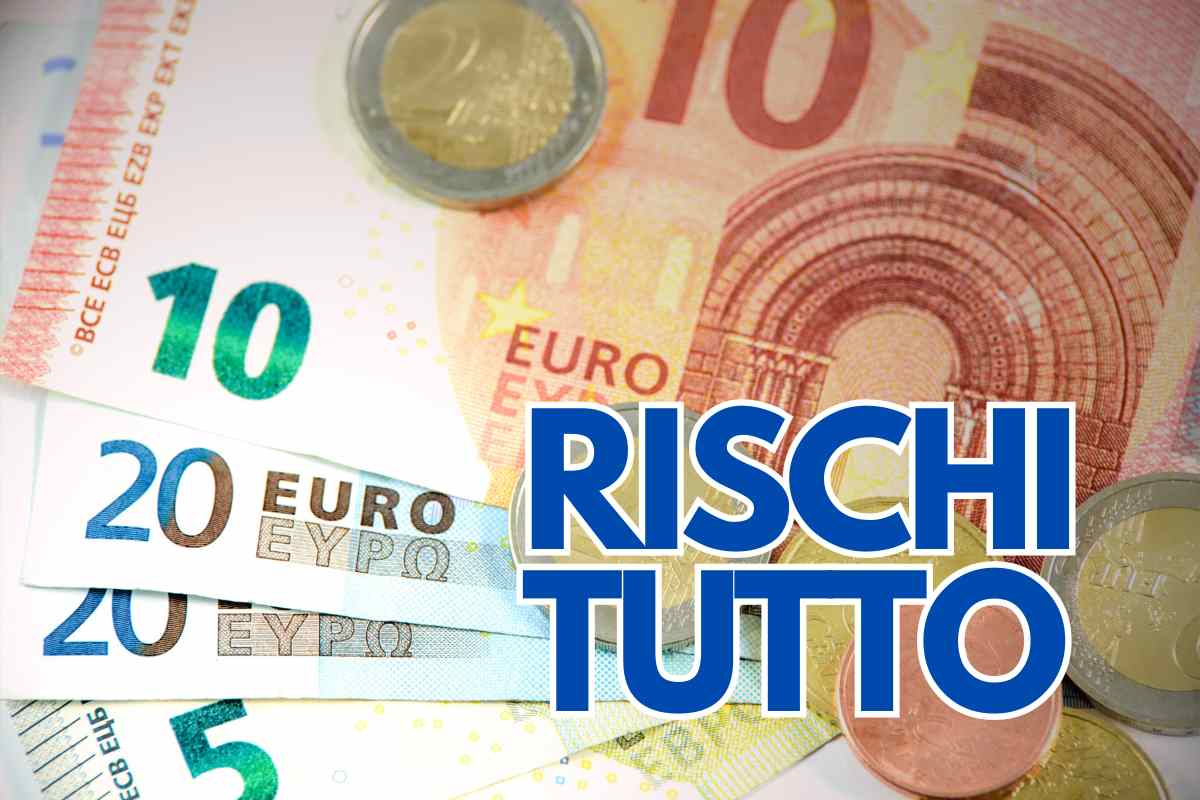 parole "rischi tutto" in blu su banconote euro