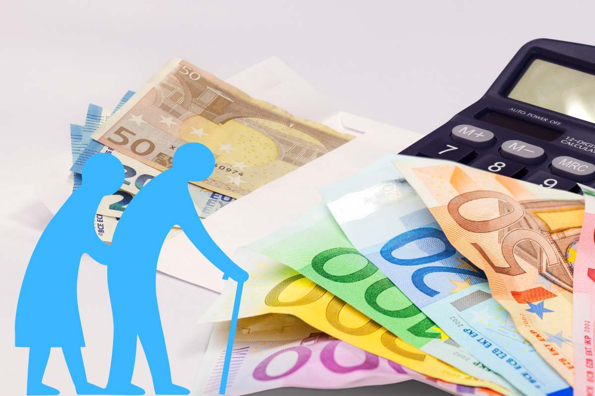 sagoma di pensionati e banconote in euro