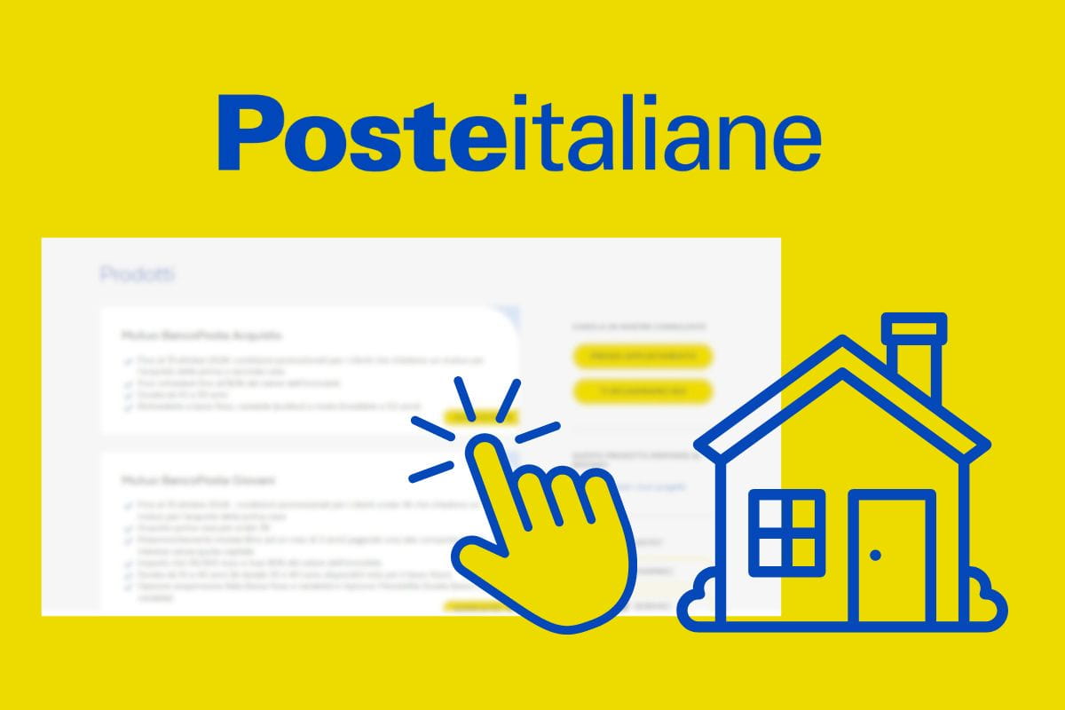 Logo Poste Italiane con disegno casa e screen offerta