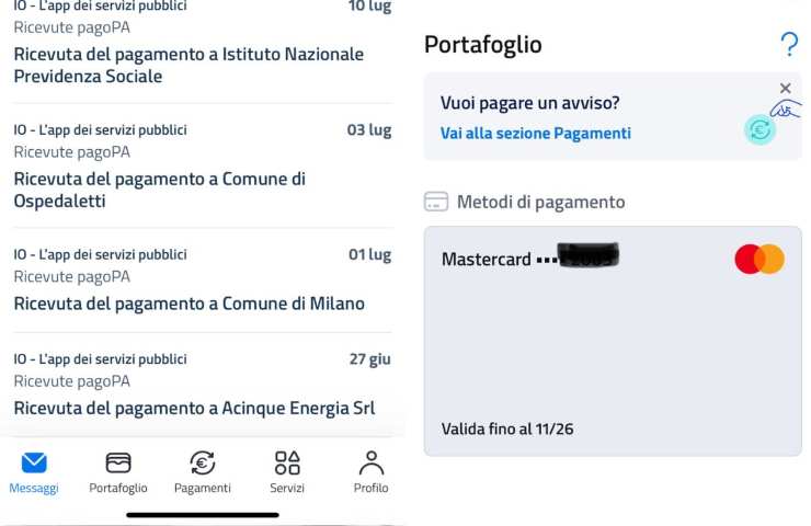 pagine app IO ricevute e pagamenti